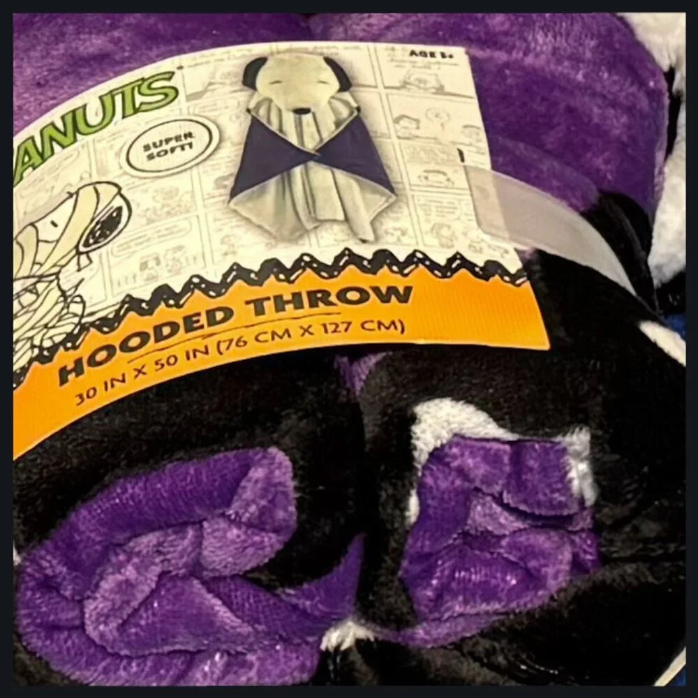 Licensed Peanuts Skeleton Snoopy Hooded Throw Blanket, & Trick or Treat Bag